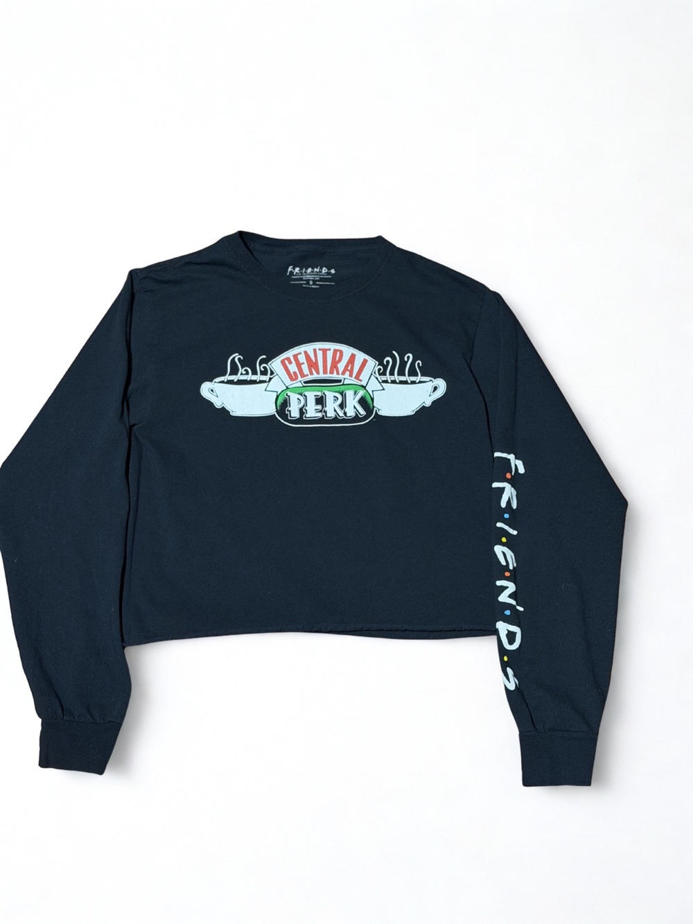 FRIENDS Central Perk Black Cropped Long Sleeve Tee with Multicolor Logo size S - Picture 1 of 7